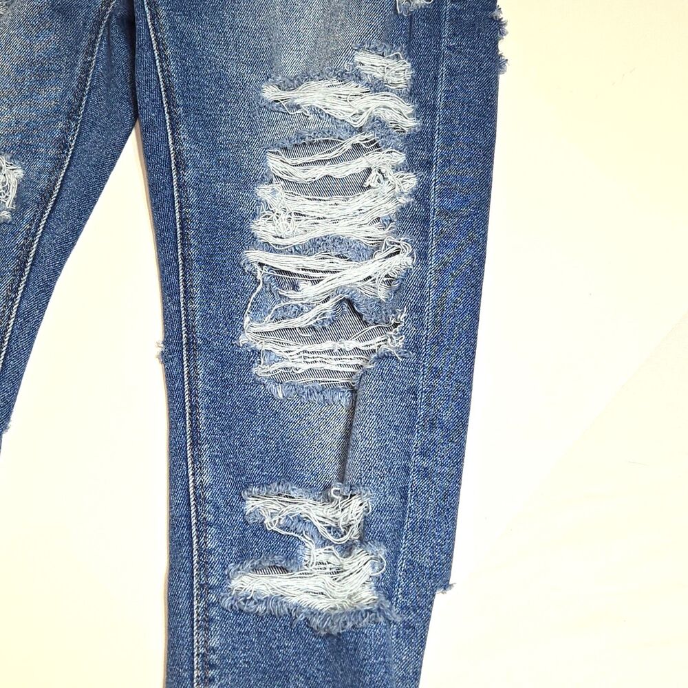 American Eagle High Waisted Mom Jeans Distressed Raw Hem Women's Size 00 X Short - Picture 10 of 12